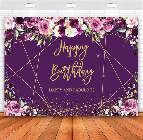 Sensfun Purple Floral Gold Happy Birthday Backdrop - 7x5ft India | Ubuy