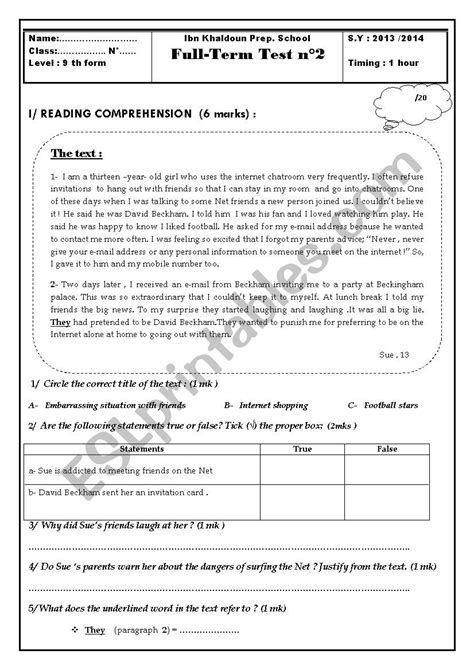 Full Term Test N Th Form Esl Worksheet By Sambros