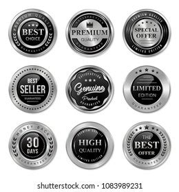 Premium Quality Silver Badges Labels Collection Stock Vector Royalty