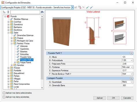 Configurador de Dimensões Salas Frentes Portas Suporte Promob