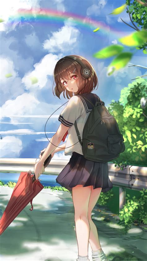 Anime Anime School Girl Uniform Student Anime Girls Raining