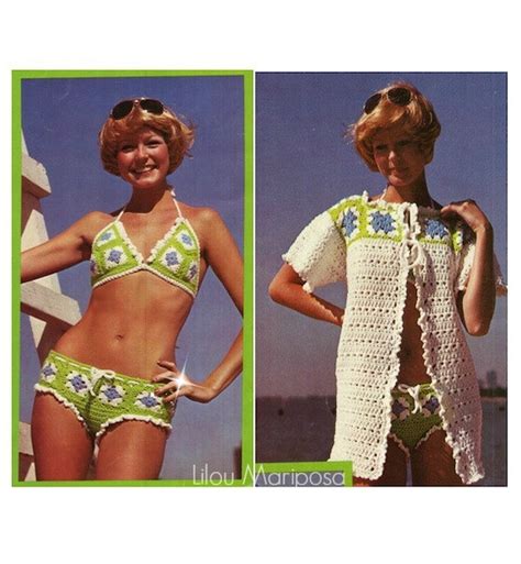 Crochet BIKINI Pattern Vintage 70s Sexy Granny Square Bikini And Cover