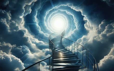 Stairway Leading Up To Heavenly Sky Toward The Light Stock Photo