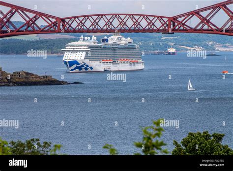 Cruise Ship on river Forth framed by Forth Bridges Stock Photo - Alamy