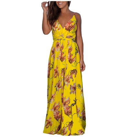 Rgdypko Fashion New Womens Trendy Dress Floral Long Boho Sexy Evening Backless Maxi Basic