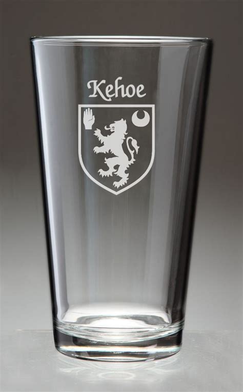 Kehoe Irish Coat Of Arms Pint Glasses Set Of 4 Sand Etched