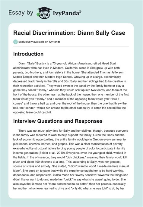 Racial Discrimination Diann Sally Case 1498 Words Essay Example