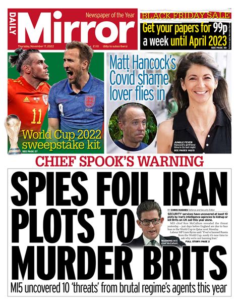 Daily Mirror Front Page 17th Of November 2022 Tomorrows Papers Today