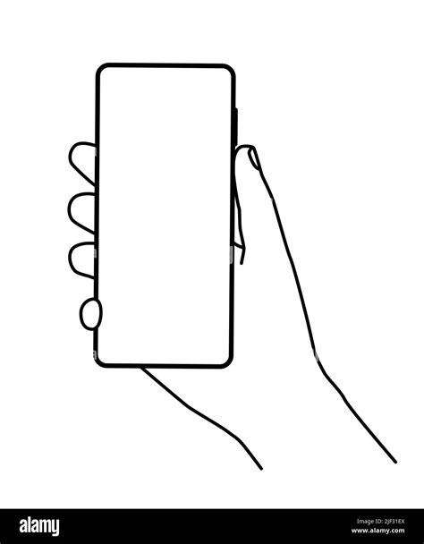 Hand Holding Mobile Phone Hand Drawn With Thin Line Vector