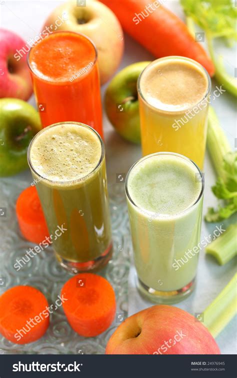 Mixed Detox Fruit And Vegetable Juice There Are Celery Carrot Apple