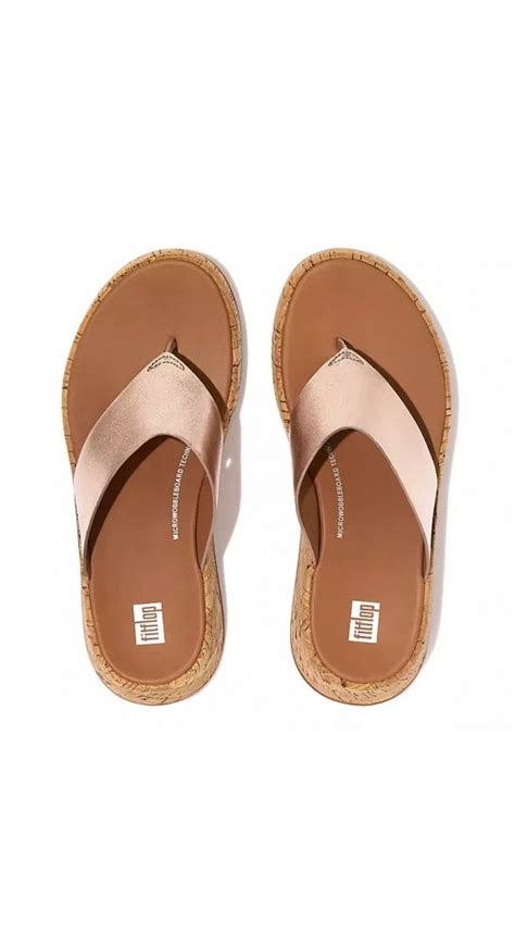 Fitflop F Mode Metallic Leather Cork Flatform Toe Post Sandals