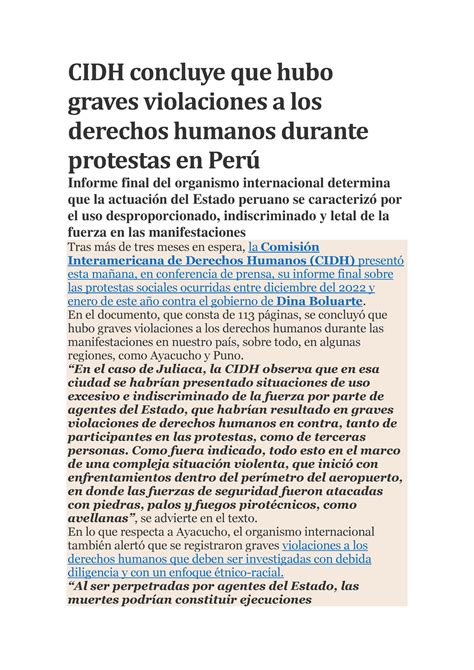 Cidh Concluye Que Hubo Graves Violaciones A Los Derechos Humanos