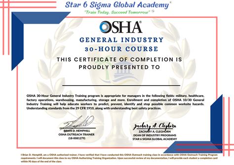 General Industry Osha 30 • Star 6 Sigma Global Academy • Accredible