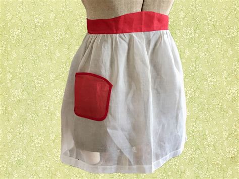 1950s Hostess Apron Vintage Sheer Apron In White And Red Etsy