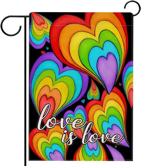 Gay Pride LGBTQ Rainbow Garden Flag Double Sided LGBT Love Is Love Hearts Decorative Yard