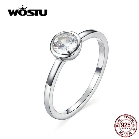 Wostu Requintado Cristal Moda Anel 100 925 Prata Esterlina Zircon