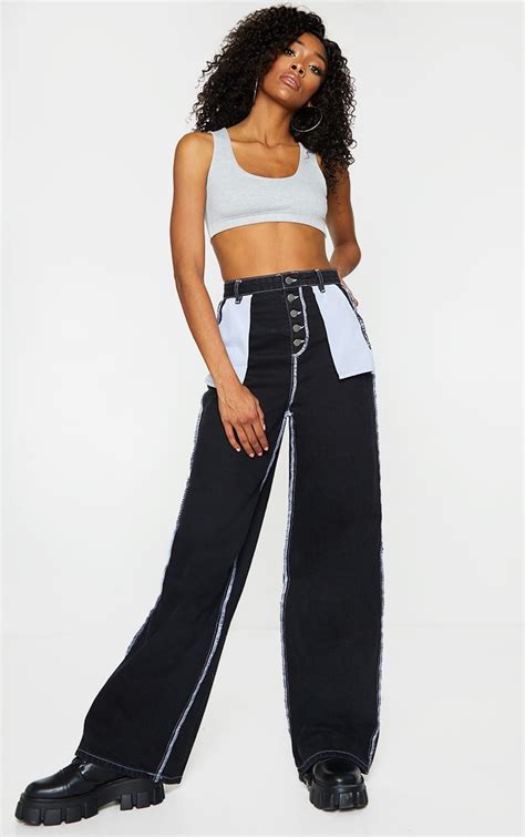 Black Wide Leg Denim Jeans Denim Prettylittlething Aus