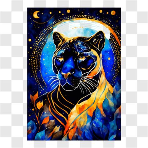 Download Black Panther Painting With Moon And Stars Png Online