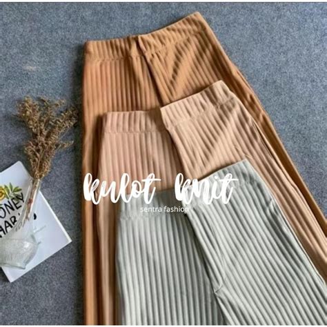 Jual Celana Kulot Knit Rib Amber Panjang Knit Pants Loose Pants