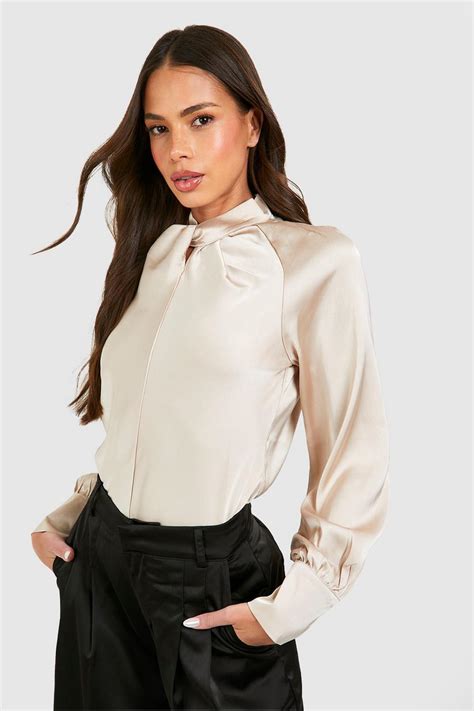 Satin Twist Neck Blouse Boohoo Uk