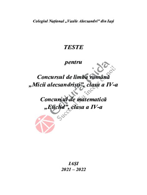 Fillable Online Concursul De Matematic Euclid Clasa A Iv A Fax Email