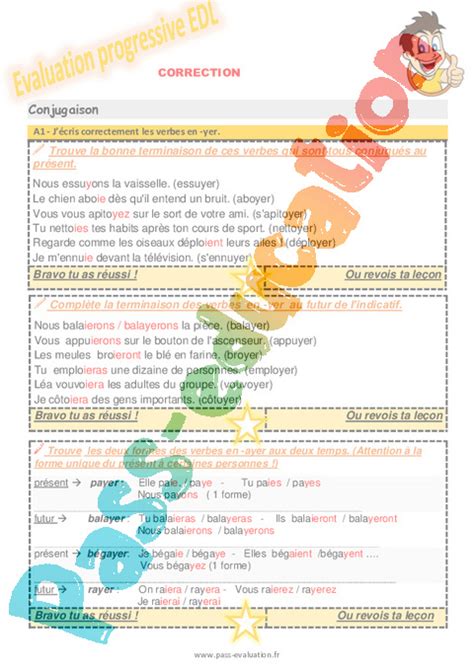 Les verbes en yer au Cm2 Evaluation progressive PDF à imprimer