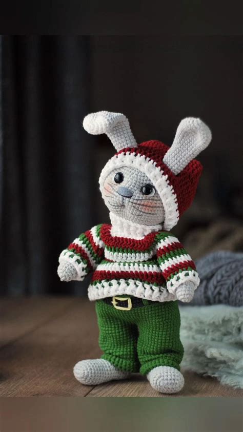 Amigurumi Funny Bunny In Christmas Costume Winter Bunny Crochet