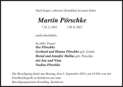 Traueranzeigen von Martin Pörschke AZ Trauer de