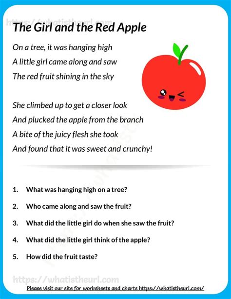 The Girl And The Red Apple Reading Comprehension G Your Home Teacher