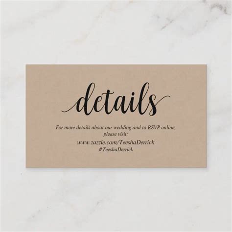 Rustic Kraft Black Wedding Details RSVP Online Enclosure Card Zazzle