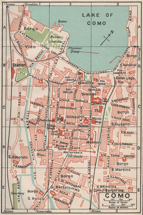 Como Vintage Town City Map Plan Italy Old Vintage Chart