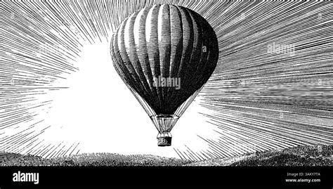 Vintage Hot Air Balloon Illustration With Engraved Textured Design For Posters Or Prints Stock