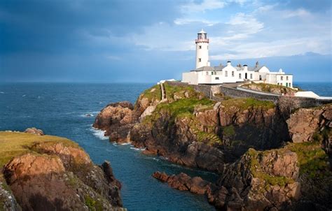 Wallpaper Sea The Sky Clouds Rocks Shore Lighthouse Horizon