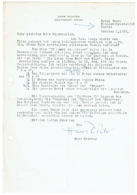 Ms Brief Mit Eigenh Unterschrift De Richter Hans Deutscher Maler