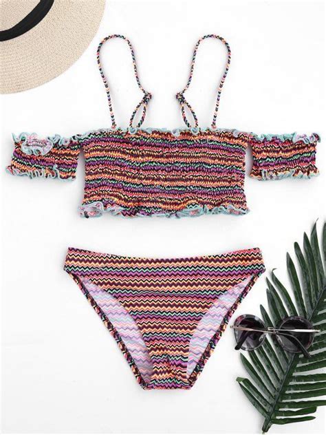 Colorful Zigzag Smocked Bikini Set Zaful Swimsuit Bathing