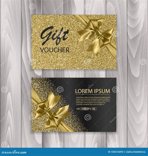 Set Of Shiny Gift Voucher With Realistic Golden Bow Vector Template