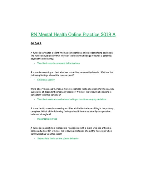 Rn Mental Health Online Practice A By Issuusales Issuu