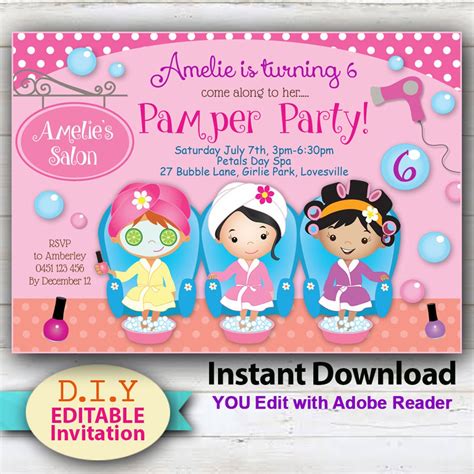 Editable Pamper Party Invitation Girls Pamper Party Instant Download