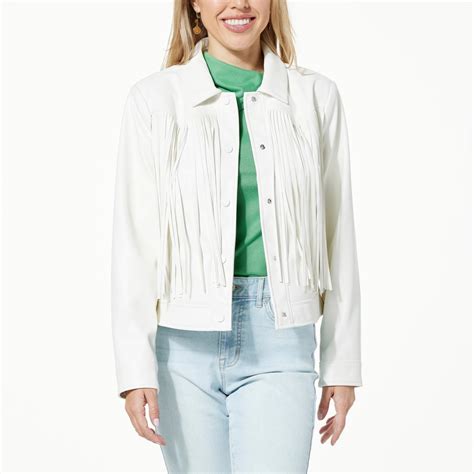 G By Giuliana Black Label Faux Leather Graphic Fringe Jacket 21591979