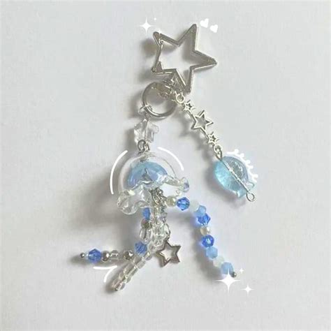 Blue Jellyfish Keychain Handmade Jellyfish Keychain Jellyfish Phone