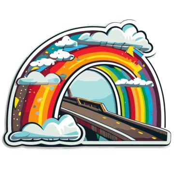 The Sticker Shows A Cheerful Rainbow Character Vector Clipart ...