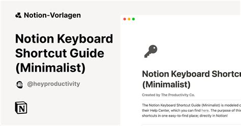 Notion Keyboard Shortcut Guide Minimalist Notion Vorlage