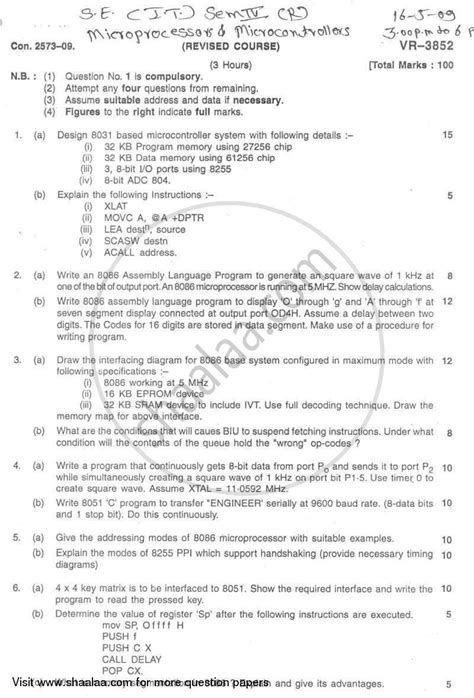 Microprocessors And Microcontrollers 2008 2009 Be It Information Technology Semester 4 Se