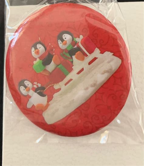 New Hallmark Sledding Shenanigans Penguins Koc Event Button Pin Ebay