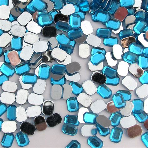 Rhinestones Flatback Rectangle 8x10mm 144 Pc Aqua Blue