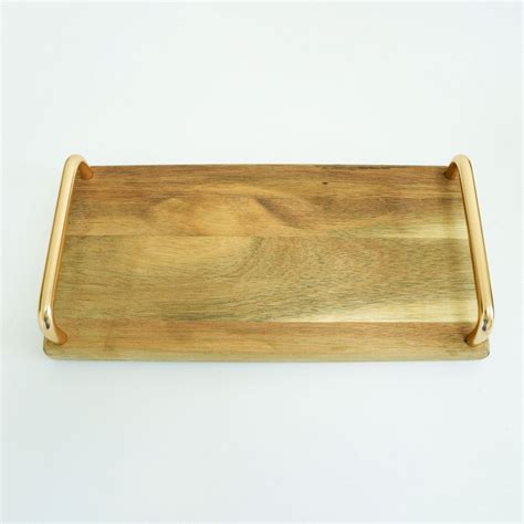 Rectangular Acacia Wood Serving Tray Serving Platters With Metal