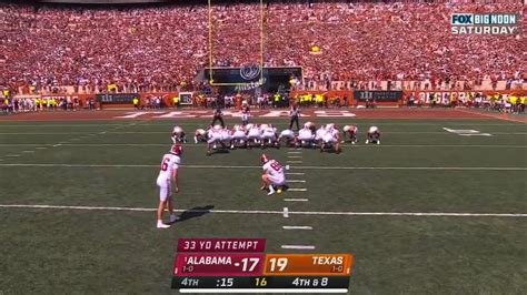 Alabama Game Winning Field Goal Vs Texas Alabama Vs Texas College