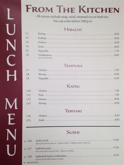 Menu At Sushi Palace Restaurant Jacksonville Beach