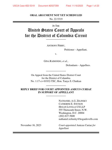 Anthony Perry V Gina Raimondo Reply Brief For Court Appointed Amicus