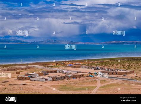 Village on Lake Manasarovar, Western Tibet, Asia Stock Photo - Alamy